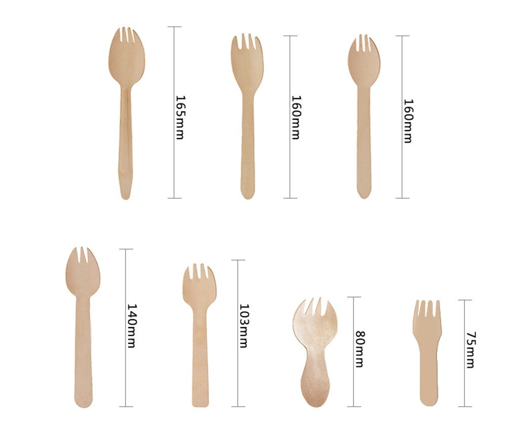 Disposable Wooden Sporks Wholesale | JIALI Eco-friendly 3 Prong Fork and Spoon | Wood Mini Spork
