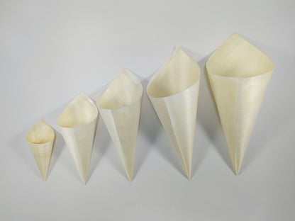 Wholesale Disposable Wooden Cone Food Cups | Disposable Wooden Cone Sushi Containers | Disposable Wooden Appetizer Food Cups | Eco-friendly Natural Poplar Wood Disposable Cone Wooden Cups | Disposable Tasting Wooden Cone Cups 