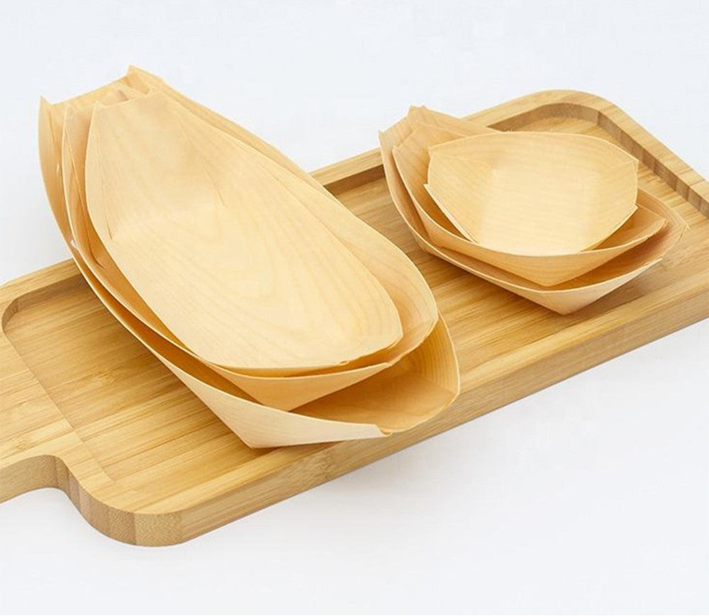 Wholesale Disposable Wooden Boats | Wholesale Disposable Wooden Sushi Boats | Natural Poplar Disposable Food Boats | Environmentally friendly, biodegradable and compostable disposable boat-shaped tableware | Wholesale Disposable Japanese Food Containers 