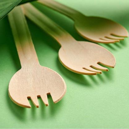 Disposable Wooden Sporks Wholesale | JIALI Eco-friendly 3 Prong Fork and Spoon | Wood Mini Spork 