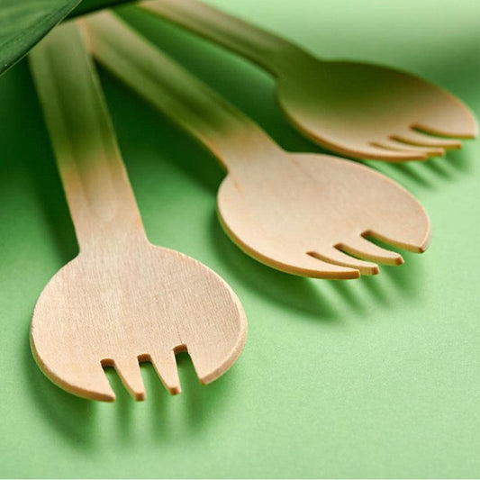 Disposable Wooden Sporks Wholesale | JIALI Eco-friendly 3 Prong Fork and Spoon | Wood Mini Spork 