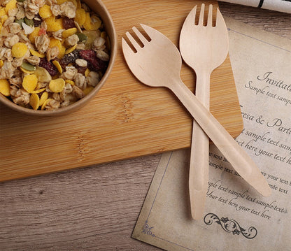 Disposable Wooden Sporks Wholesale | JIALI Eco-friendly 3 Prong Fork and Spoon | Wood Mini Spork 