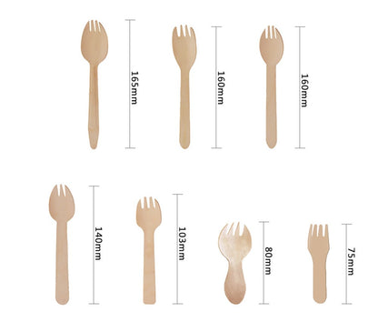 Disposable Wooden Sporks Wholesale | JIALI Eco-friendly 3 Prong Fork and Spoon | Wood Mini Spork 