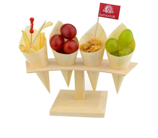 Wholesale Disposable Wooden Cone Food Cups | Disposable Wooden Cone Sushi Containers | Disposable Wooden Appetizer Food Cups | Eco-friendly Natural Poplar Wood Disposable Cone Wooden Cups | Disposable Tasting Wooden Cone Cups 